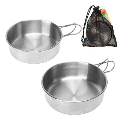 Outdoor Stainless Steel Bowl Portable Mini Camping Bowl with Foldable Handle for Camping Cookware