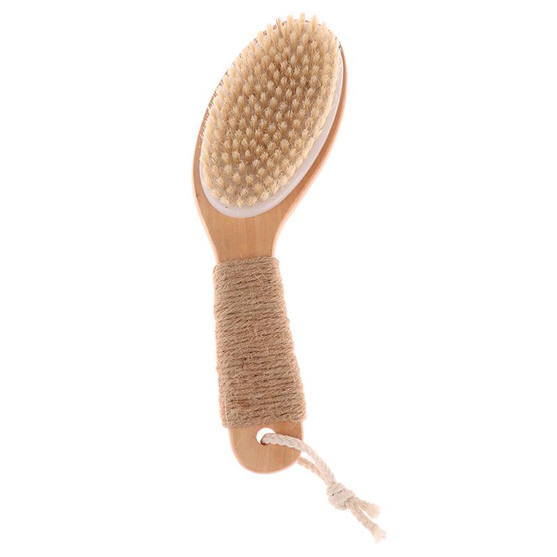 Wood + Bristle Full Body Natural Bristle Dry Skin Exfoliation Brush Massager Cleaner Scrubber