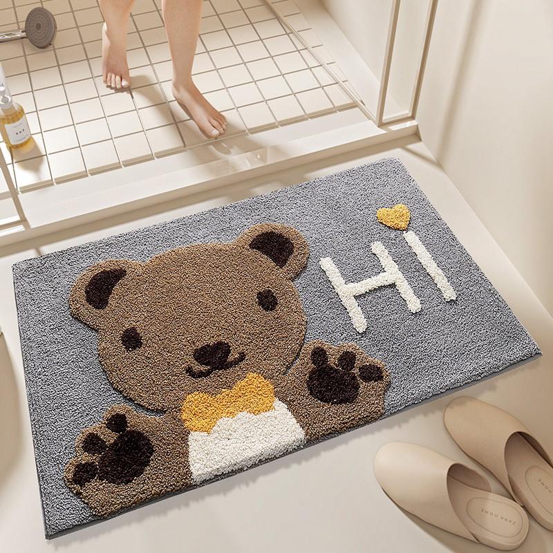Plush Bathroom Rug Non-Slip Absorbent Floor Mat Toilet Entrance Quick Dry Cartoon Style
