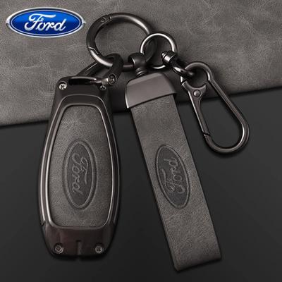 Car Sticker Ford Leather Alloy 3 Buttons Car Key Cover Case Shell Fob For Ford Fiesta Focus Mondeo Kuga Escape C-Max /Grand C-Ma