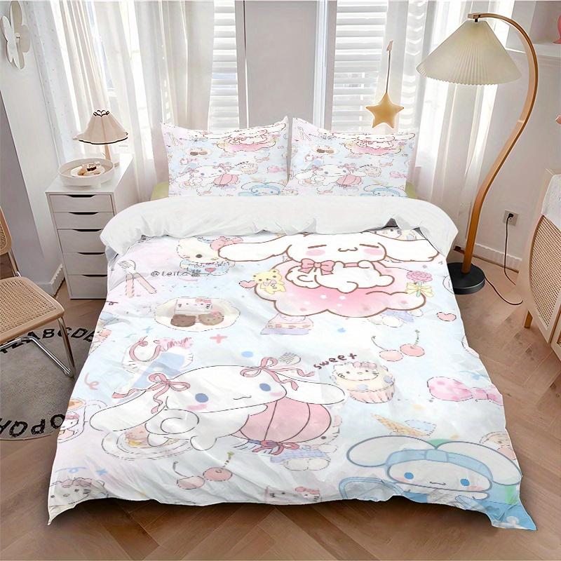 3pcs Sweet Cinnamoroll Theme Printed Quilt Set - Soft and Comfortable Quilt Cover for Bedroom, Guest Room Decorative Bedding Set S091