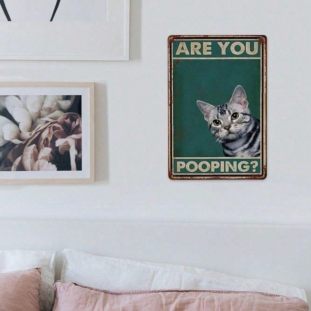 Vintage Funny Cat Bathroom Metal Poster Rustic Iron Wall Art 8x12 Inch