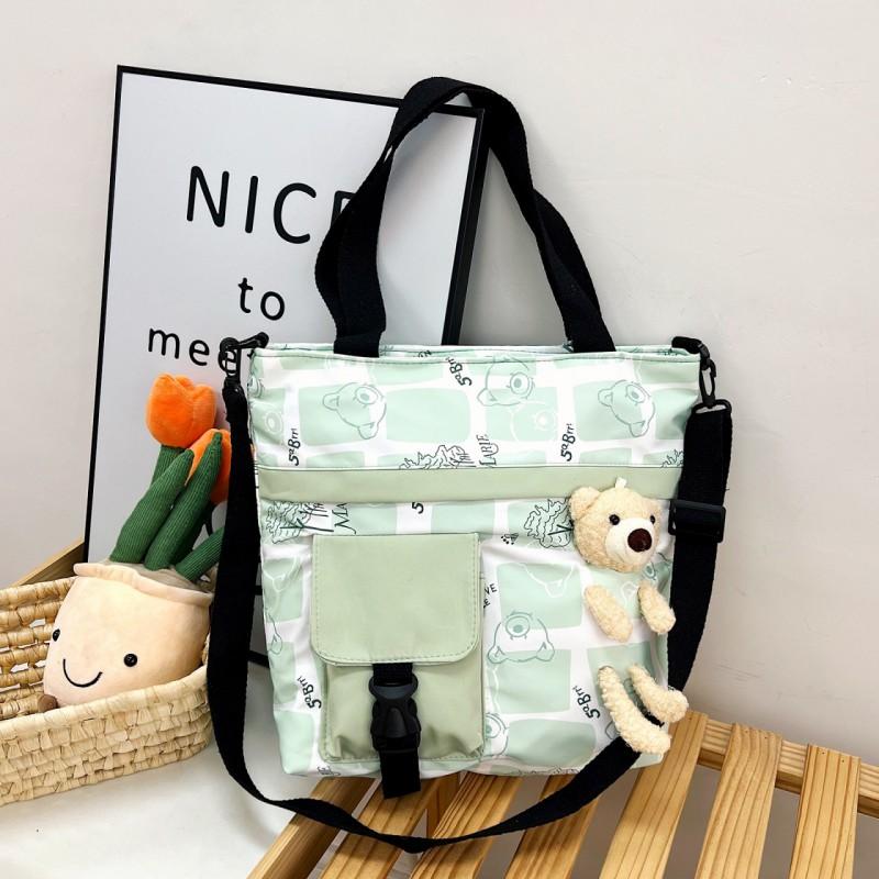 Large Capacity Nylon School Bag Girls Simple Crossbody Tote With Zipper Phone Pocket