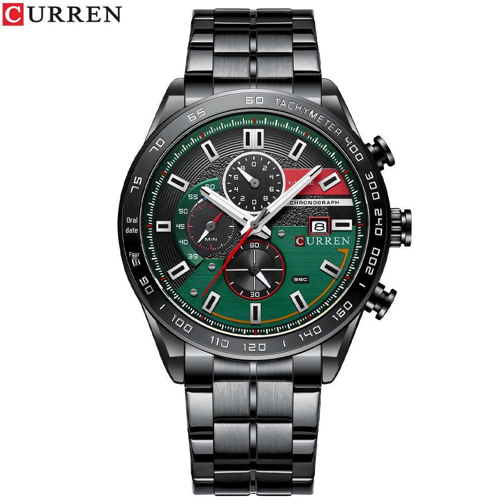 Curren 8410 Men s Quartz Watch with Steel Band & Multifunctional Six-Hand Calendar.