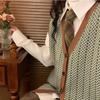 Women's Japanese-Style Green Plaid Sleeveless Cardigan: Retro Spring/Autumn Casual Vest
