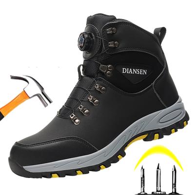 Sapatos de Segurança Masculinos com Botão Giratório Biqueira de Aço Leves à Prova de Perfuração Botas de Segurança para Trabalho Masculino Sapatos de Trabalho Antiesmagamento Tênis de Trabalho