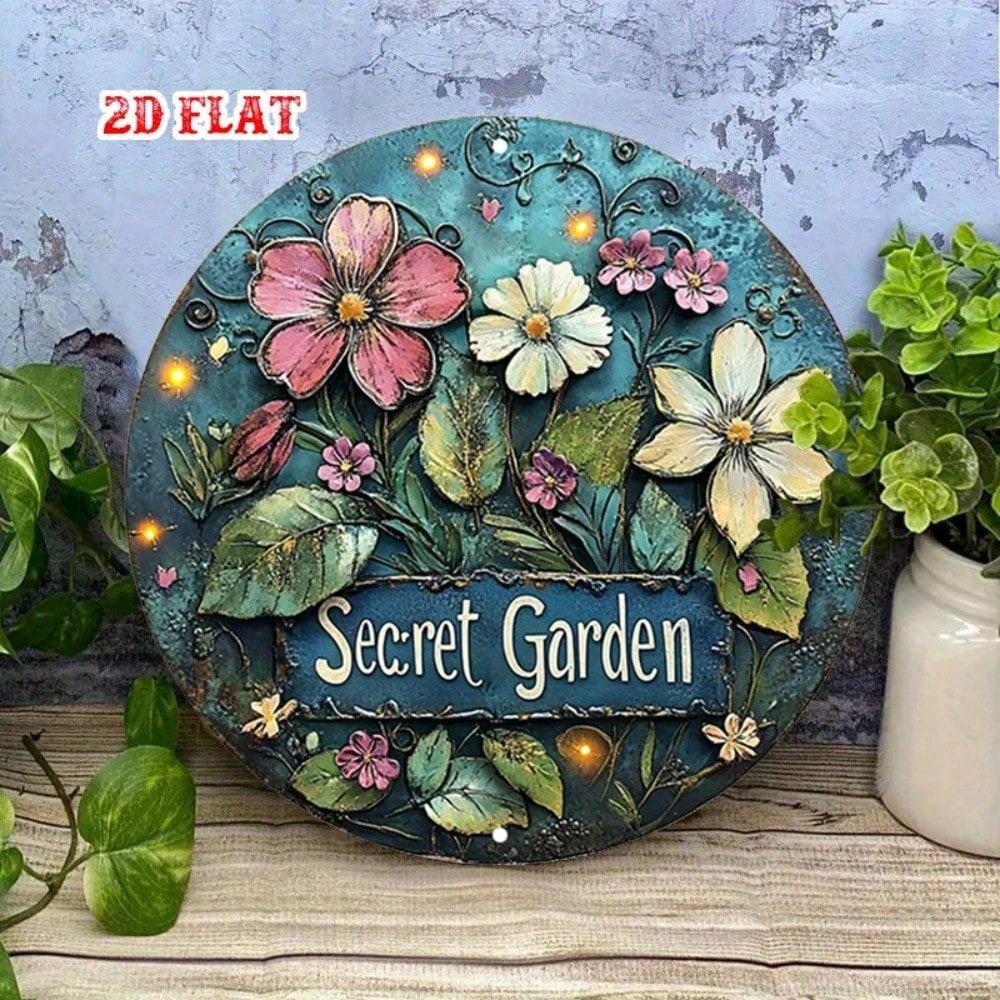20cm Round Aluminum Metal Sign Glowing Flower Garden Wall Art Decor