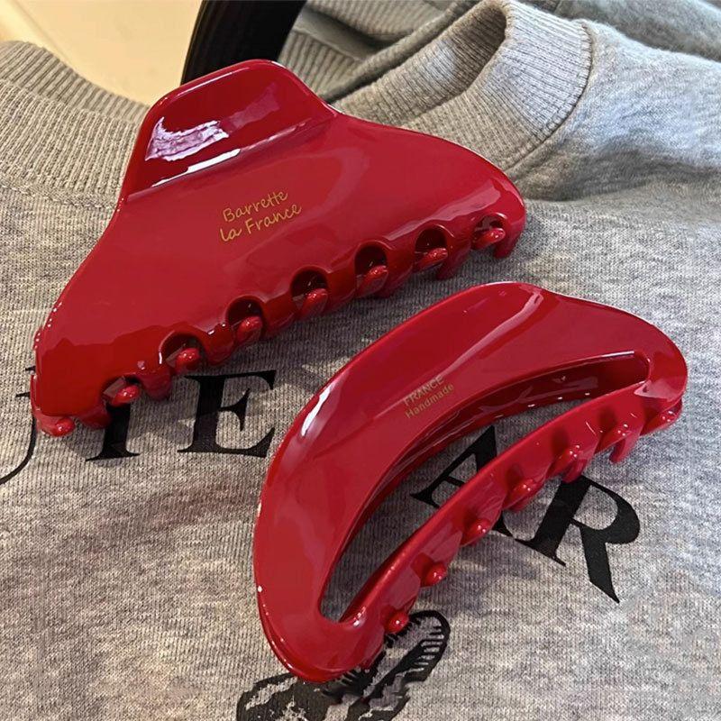 1pc New High-end New Year Red Vinegar Clip Geometric Temperament, Back of the Head Hair Clip Hair Accessories