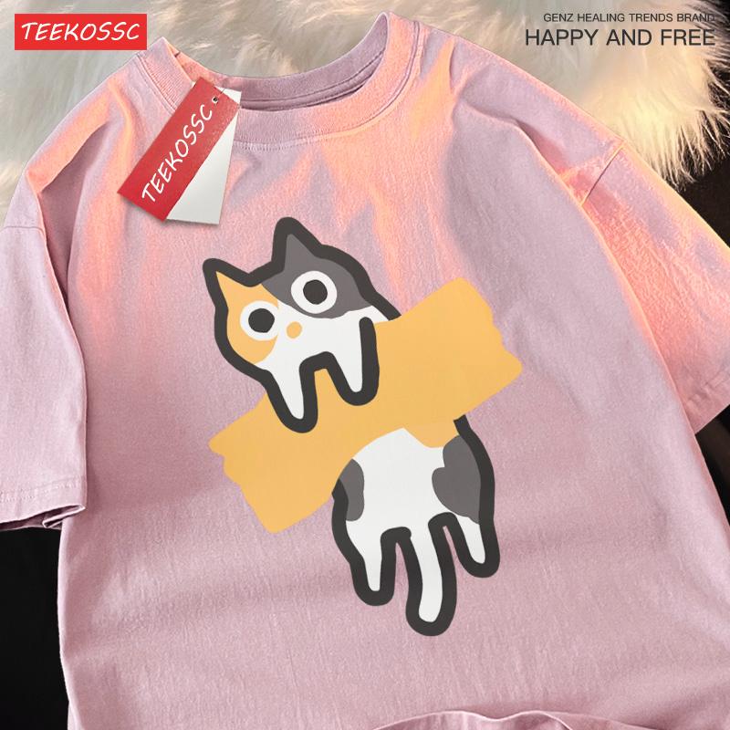 Adaptive Tape Cat Cartoon Printprint Mans Tee Clothing Cartoon Comfort Tshirt Round Neck Tshirts Retro Sxxxl Half Sleeve