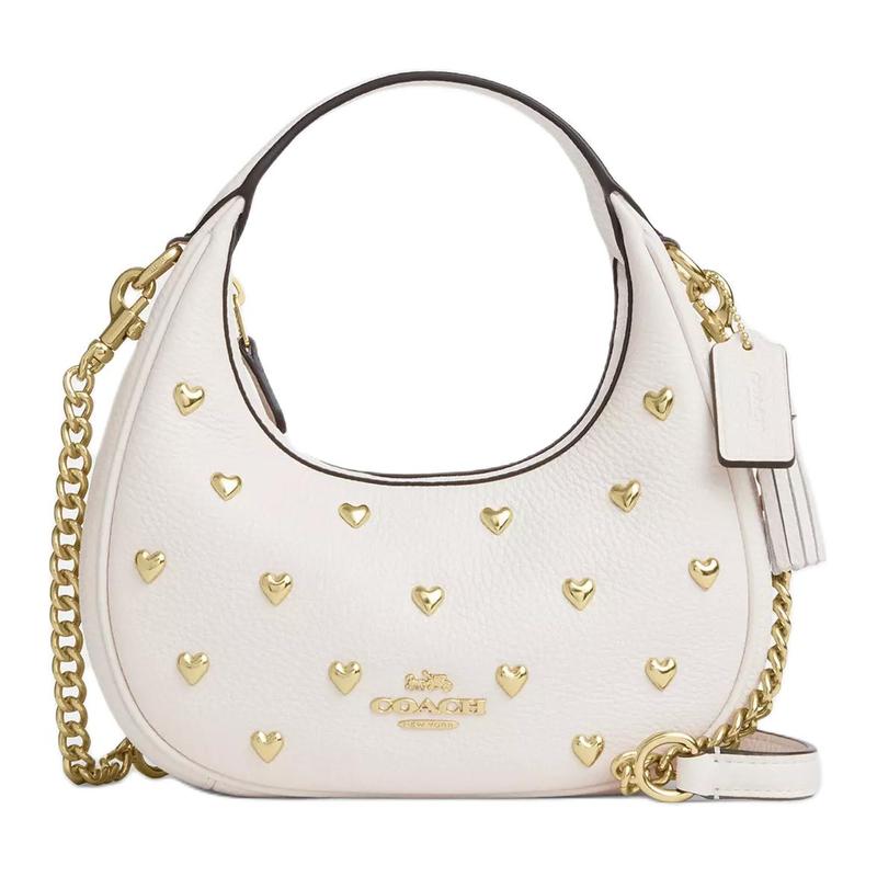 

COACH CARMEN 20 Brand logo classic Heart-shaped rivet design Pebbled leather Shoulder crossbody handbag Small Women s Chalk White білий