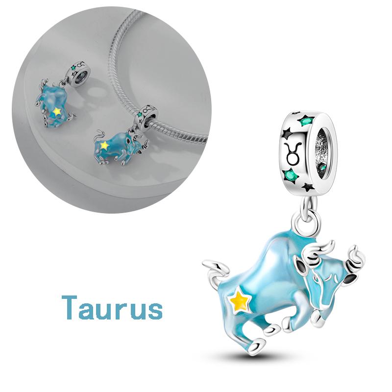 Świecące Zawieszki Urodzinowe Dwanaście Konstelacji Miedziane Wodnik Panna Pasują do Oryginalnych Bransoletek Wiszące Koraliki Cha DIY Biżuteria