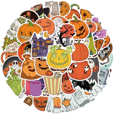50 PEÇAS Adesivos Temáticos de Abóbora de Halloween Adesivo de Terror de Abóboras Decalques de Feriado Vinil à Prova d'Água para Garrafas de Água, Skateboards