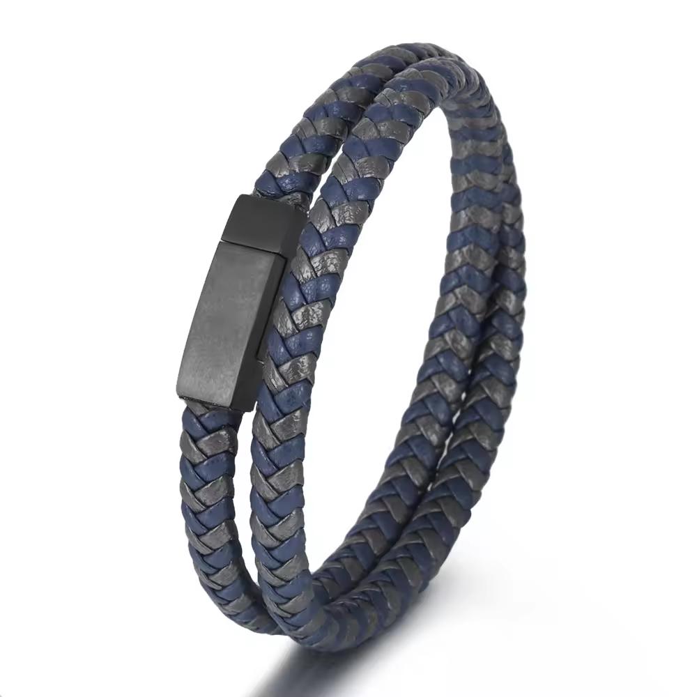 Hot Sale Punk Style Leather Cowhide Buckle Stainless Steel Magnetic Bangles Men Chain Anniversary Gift Friend