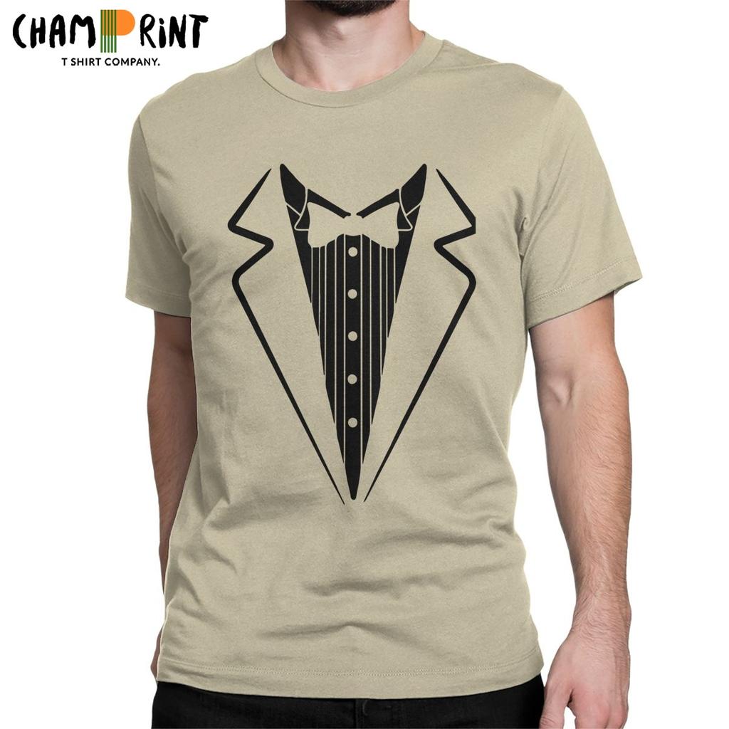 Men T Shirt Fake Bow Tie Tuxedo Novelty Cotton Tee Shirt Short Sleeve T Shirts Crewneck