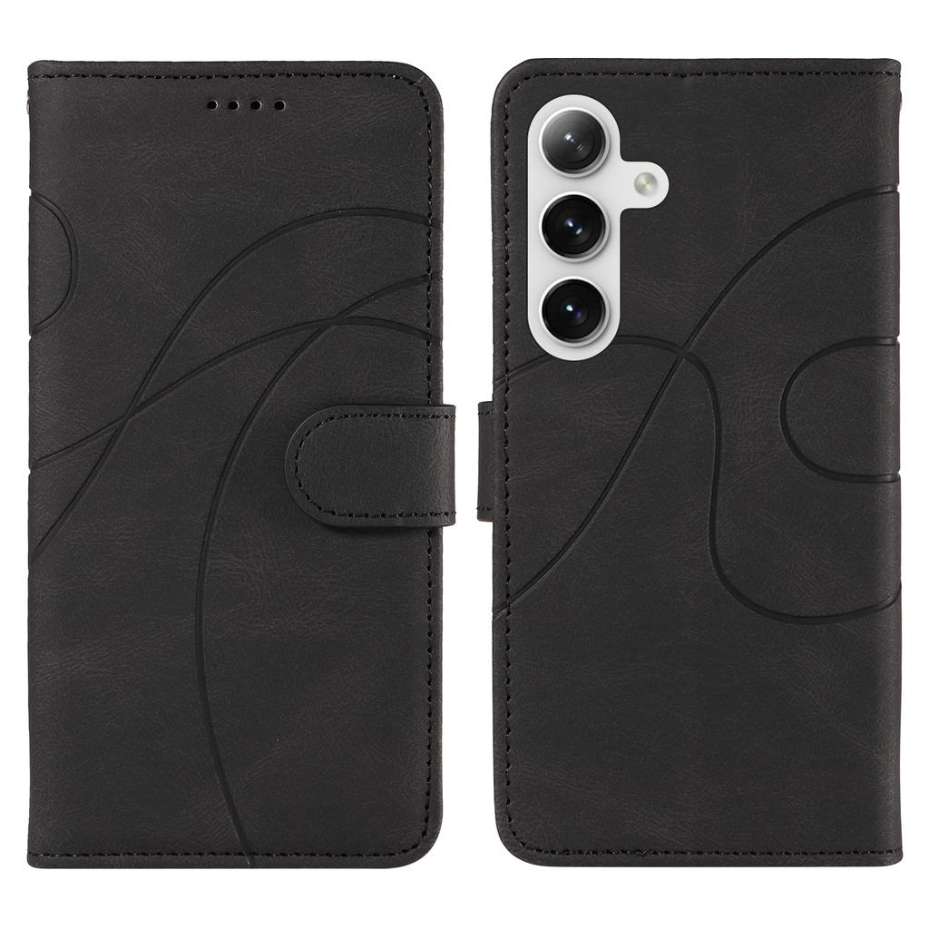 For Samsung Galaxy S24/Galaxy S25 Wallet Case Leather Phone Cover Stand with Curved Line Design