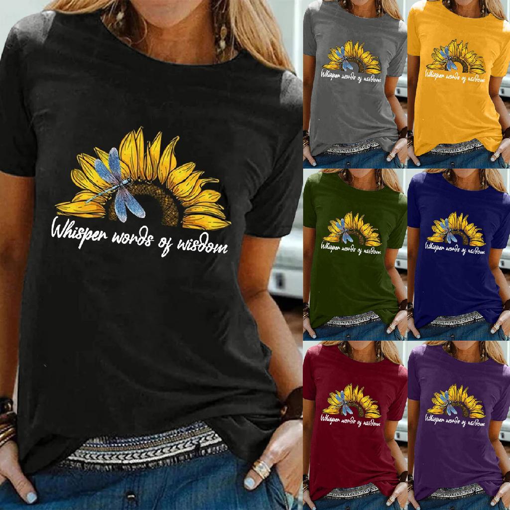 Women Casual Letter Printing Short Sleeves  Loose T-Shirt Blouse Tops