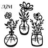 Entryway Corridor Decor 3Pcs Black Metal Flower Wall Decor, Rustic Farmhouse Boho Art, Vase Floral Hanging for Bathroom Kitchen Living Room