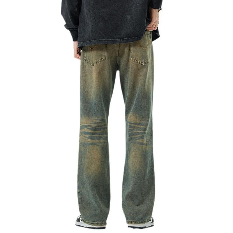Men's Washed Retro Blue Micro-Flare Jeans - Spring/Summer Straight Loose American Trend, Wide Leg Long Pants