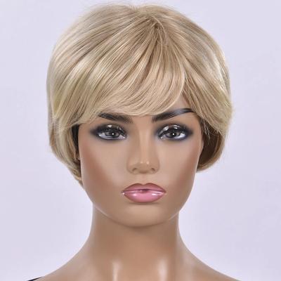 Short Light Blond Synthetic Wigs with Bangs Natural Straight Hair for Women Daily Cosplay Wig Heat Resistant Fiber