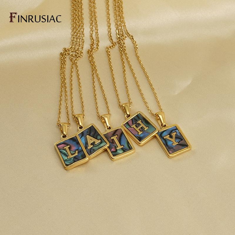 Stainless Steel Jewelry A-Z Letter Necklaces For Women's Jewelry Shell Necklace Square Pendants For Men