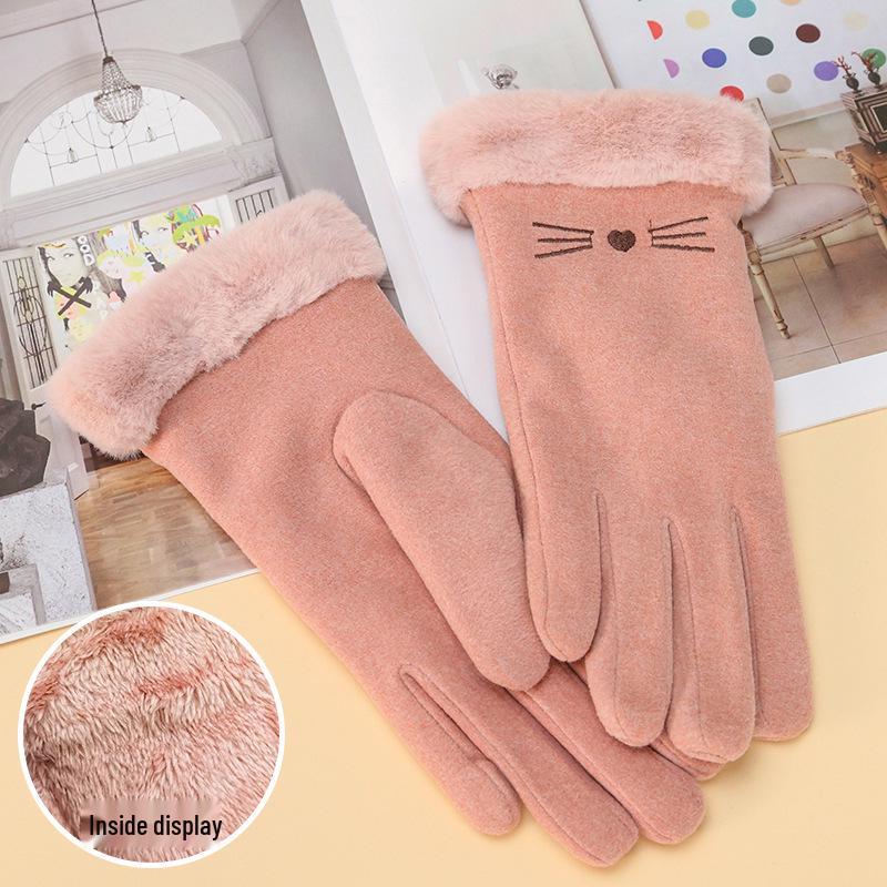 Premium Women's Fleece Touchscreen Gloves - Warm & Stylish for Fall/Winter, Korean Design