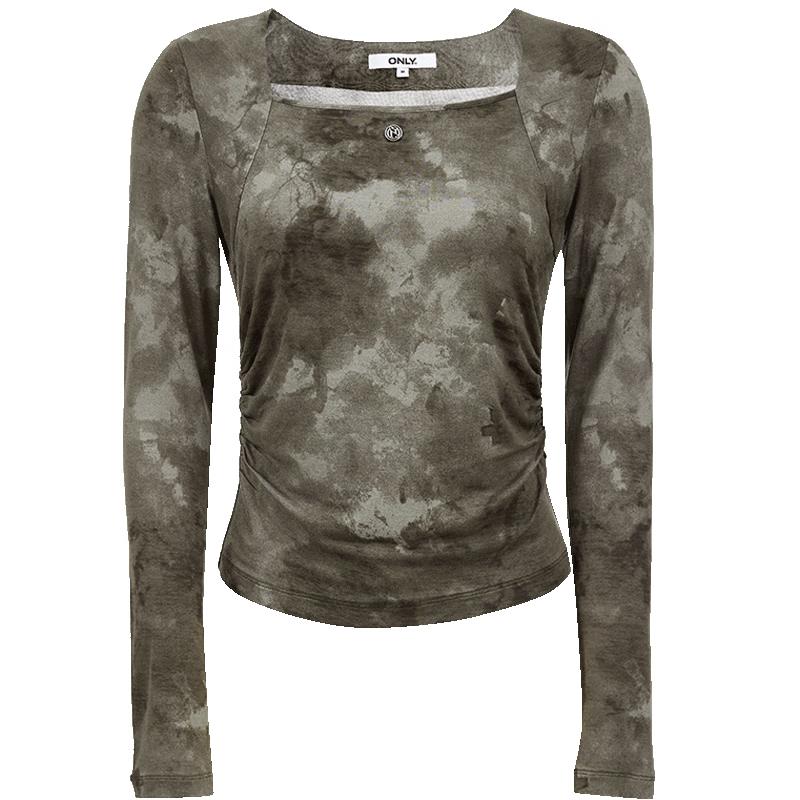 ONLY Women s Slim Fit Gradient Print Square Neck Long Sleeve T-Shirt L