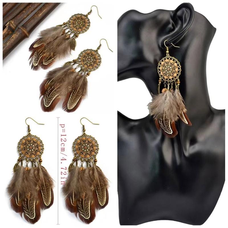 Bohemian Ethnische Feder Quasten Ohrringe Handgemachter Hänge Schmuck Ohrhänger Geeignet für Mode Damen Tägliches Tragen