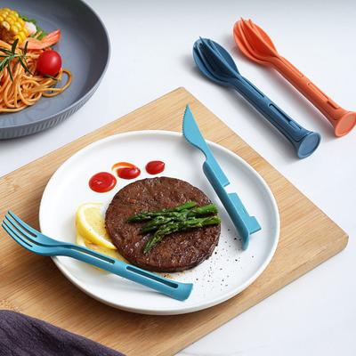 3 Pz/set 3 in 1 Set di Posate Pieghevoli da Viaggio in Stile Giappone Taglierina in Plastica Forchetta Cucchiaio Set di Stoviglie per Studenti Campi Scolastici a Casa Stoviglie da Cucina