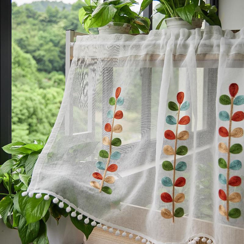 Double Layer High-End Embroidered Kitchen Cabinet Blackout Café Curtain