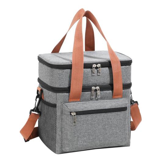 Insulated Lunch Box for Women Men Double Layer Leakproof Lunch Bag with Adjustable Shoulder Strap Waterproof Cooler Bag for Work Travel Camping Picnic серый