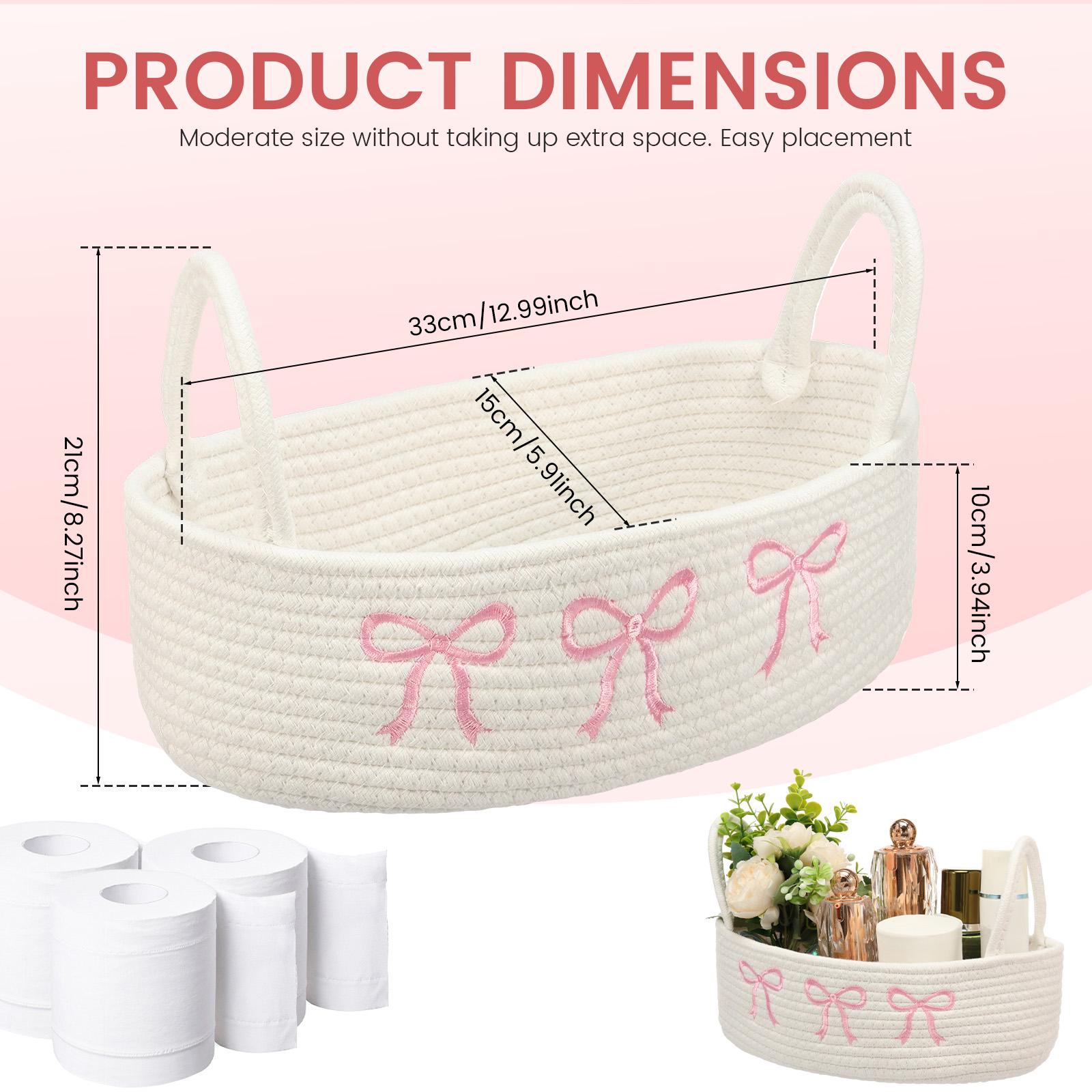 

Oval Woven Bathroom Storage Basket Bow Decor Toilet Paper Storage Basket with Handle Desktop Organizer for Toys Cosmetics Etc