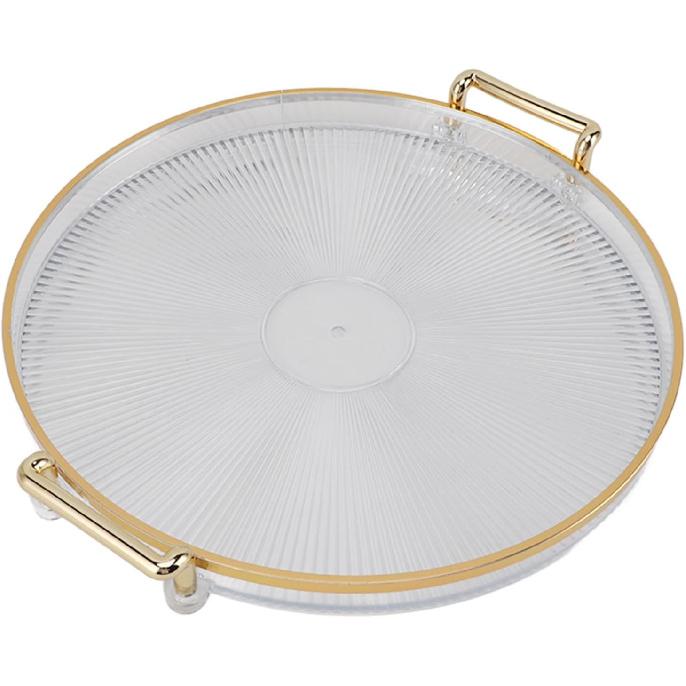 Decor Round Serving Tray, Gold Handle Round Serving Tray Display Gold Multifunctional for Desserts (Transparent)