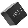 Wooden Digital Alarm Clock with Temperature LED Display and Voice Control for Home and Office (Black Wood + White Light)