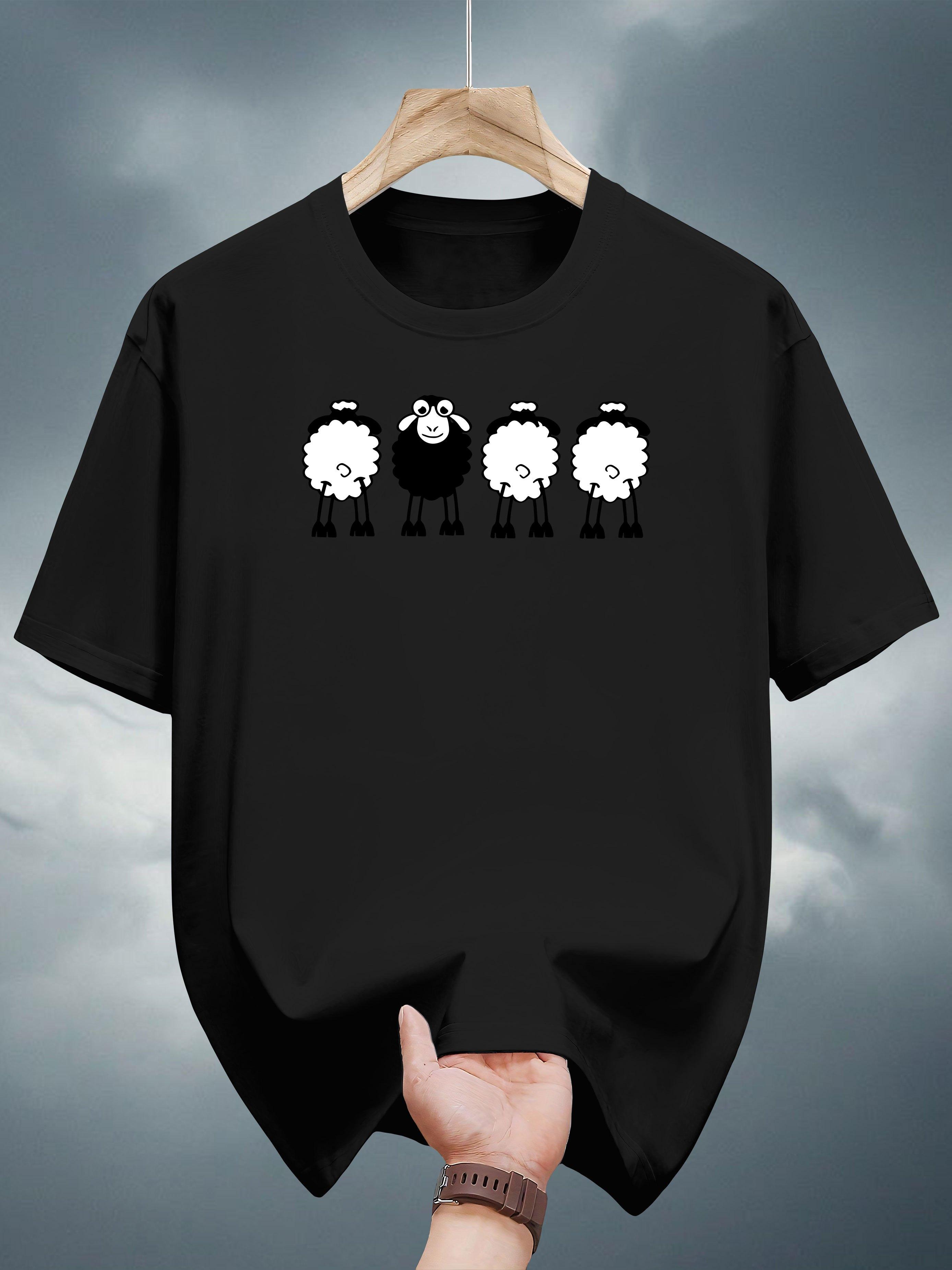 T-shirt with Playful Sheep Fashion Glasses Print - Black Casual Summer Tee XXXXL