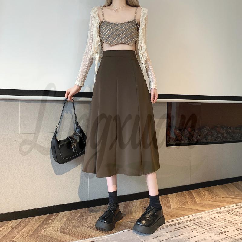 Plus Size Korean Autumn High Waist Pleated Umbrella Skirt Plus Size L