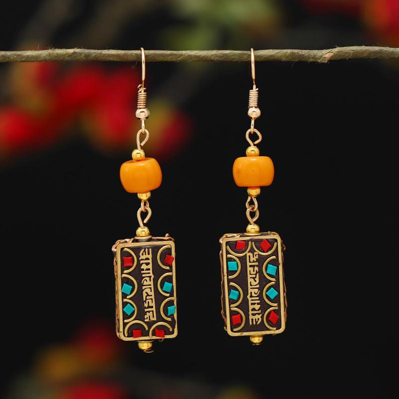 Retro Exotic Style Nepalese Earrings Tibetan Niche Design Personalized Long Earrings Simple Earrings Women
