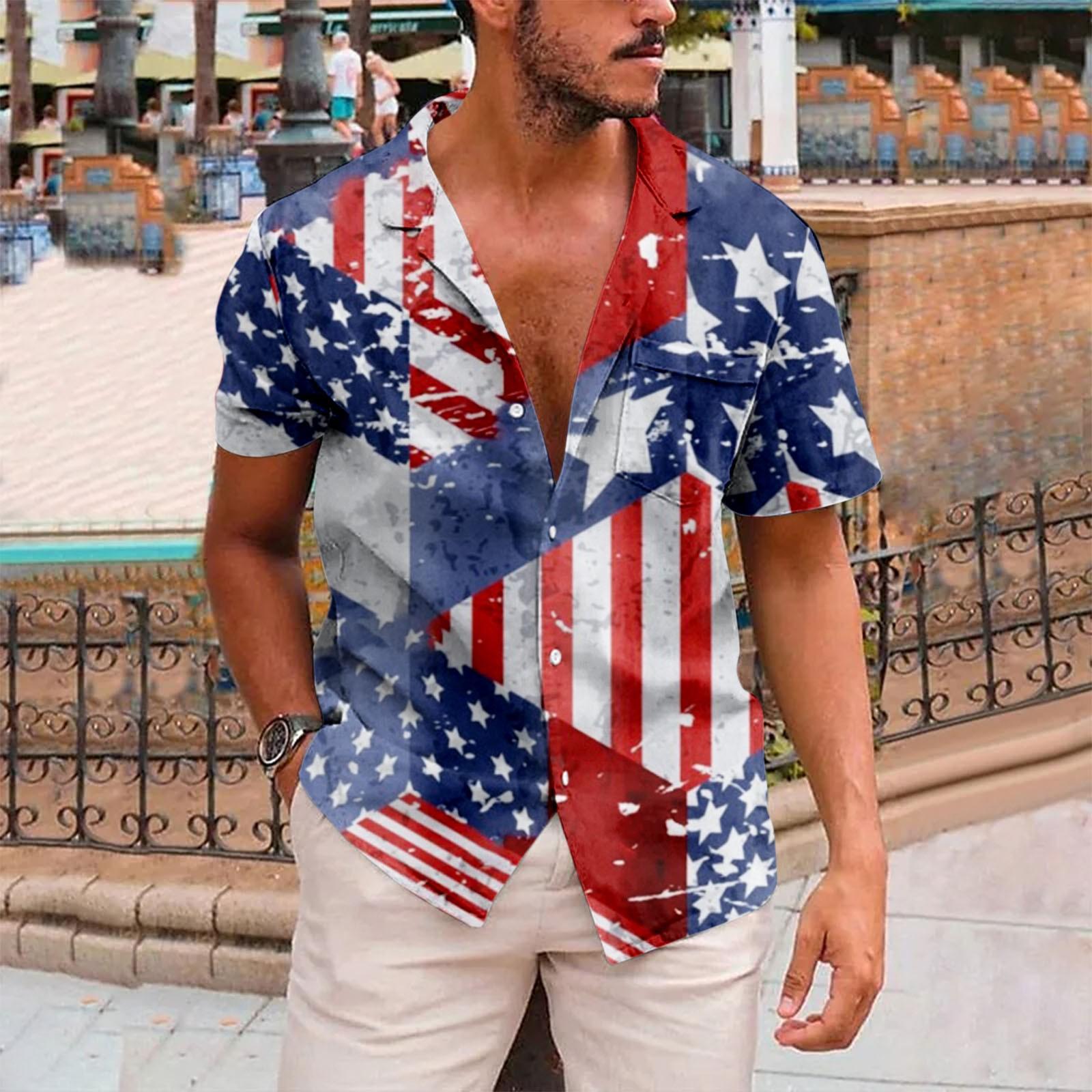 

Новая мужская рубашка с короткими рукавами и принтом ко Дню независимости Америки, повседневный пляжный топ, лето XL