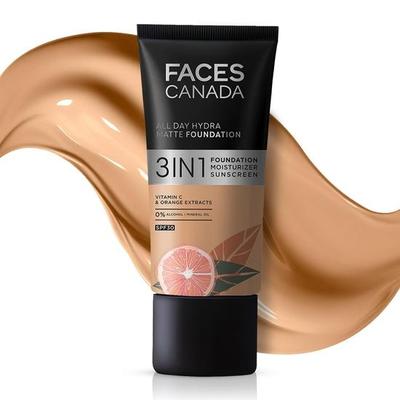 FACESCANADA All Day Hydra Matte Foundation Cream| 3-v-1 podkladová báze + hydratační krém + Spf 30 | 24h hydratace aloe a vitamín C | 10h dlouhé opotřebení | 25 ml