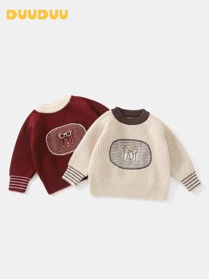 DUUDUU Kids' Wool Sweater 2025 - New Korean Style, Warm & Thick for Autumn/Winter.