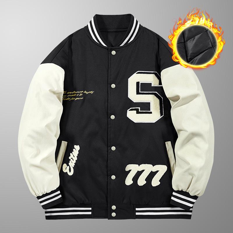 Herren Frühjahrs-/Herbst-Baseballjacke mit Frottee-Stickerei - Amerikanischer High-Street-Stil, Große Größen, Trendy.
