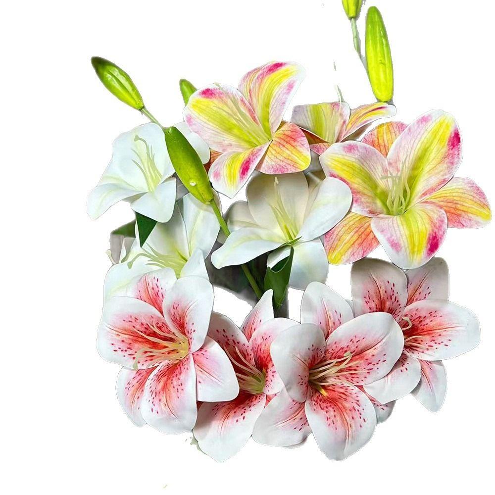 65cm Artificial Lily Flower 3D Printing Wedding Bridal Bouquet Fake Lily Bouquet  Living Room Decor