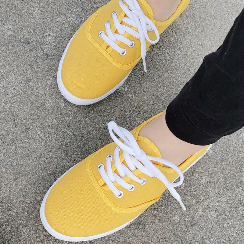 Fashion Couple Canvas Shoes Simple Style Sneaker Outdoor Light Walking Shoes Lace-Up Flats Adolescents Student Casual Canvas Shoes Tenis