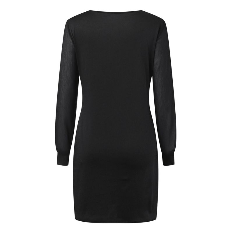 Fashion Spring & Fall New Arrival round Collar in Black Chiffon Patchwork Minimalist Elegant Commuter Long Sleeve Dress Mid-Length Dress for Women