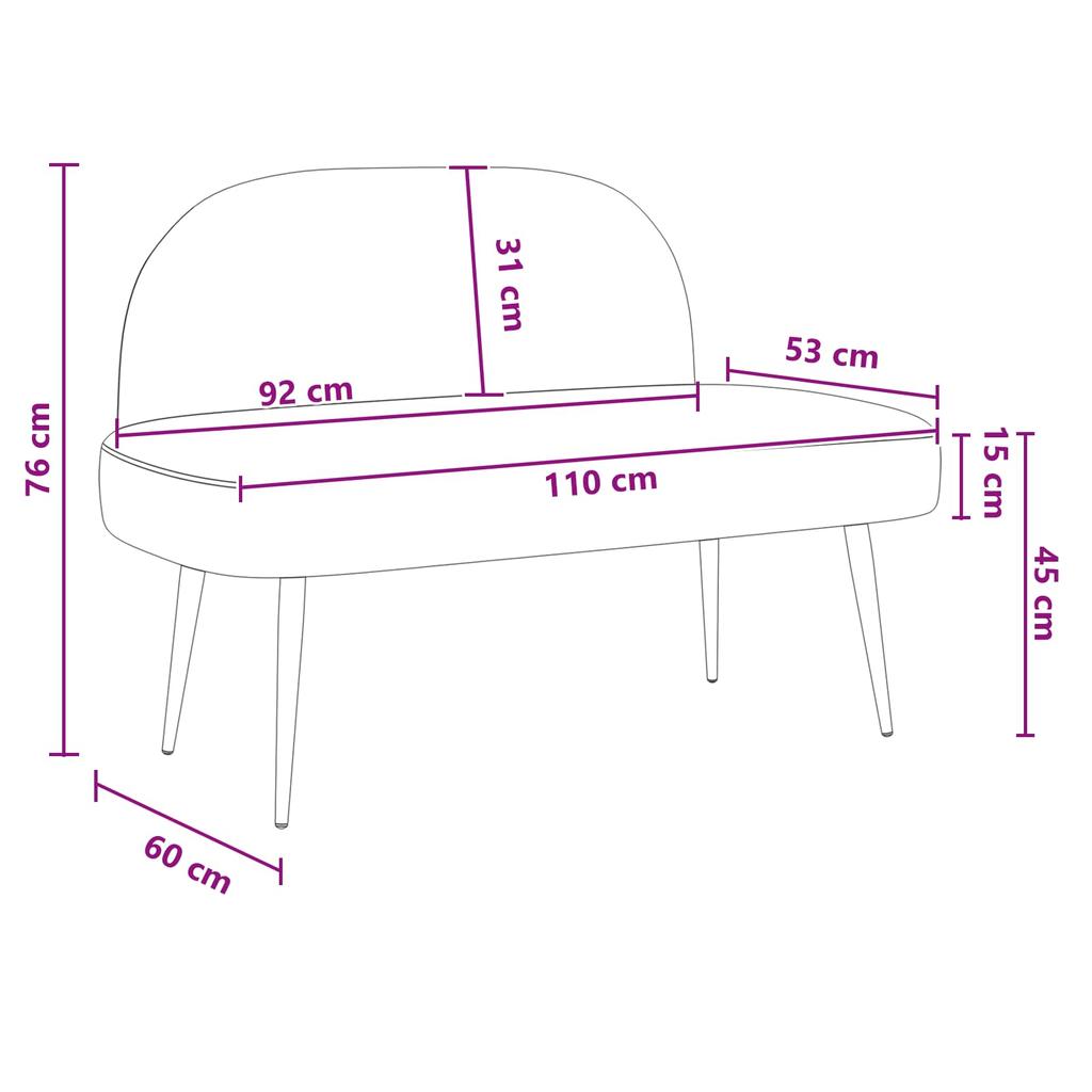 Padded Bench with Backrest Light Grey 110 X 60 X 76 Cm Velvet