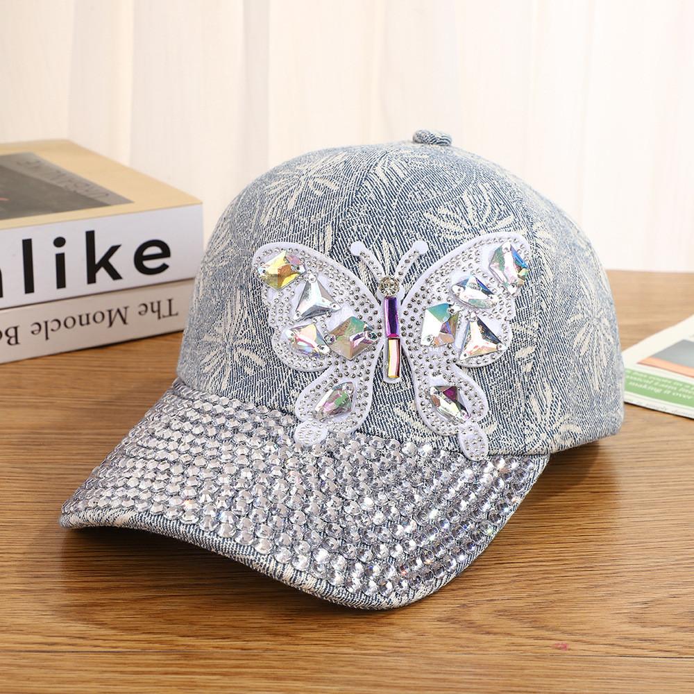 Butterfly Embellished Denim Baseball Cap With Adjustable Fit For Summer Sun Protection