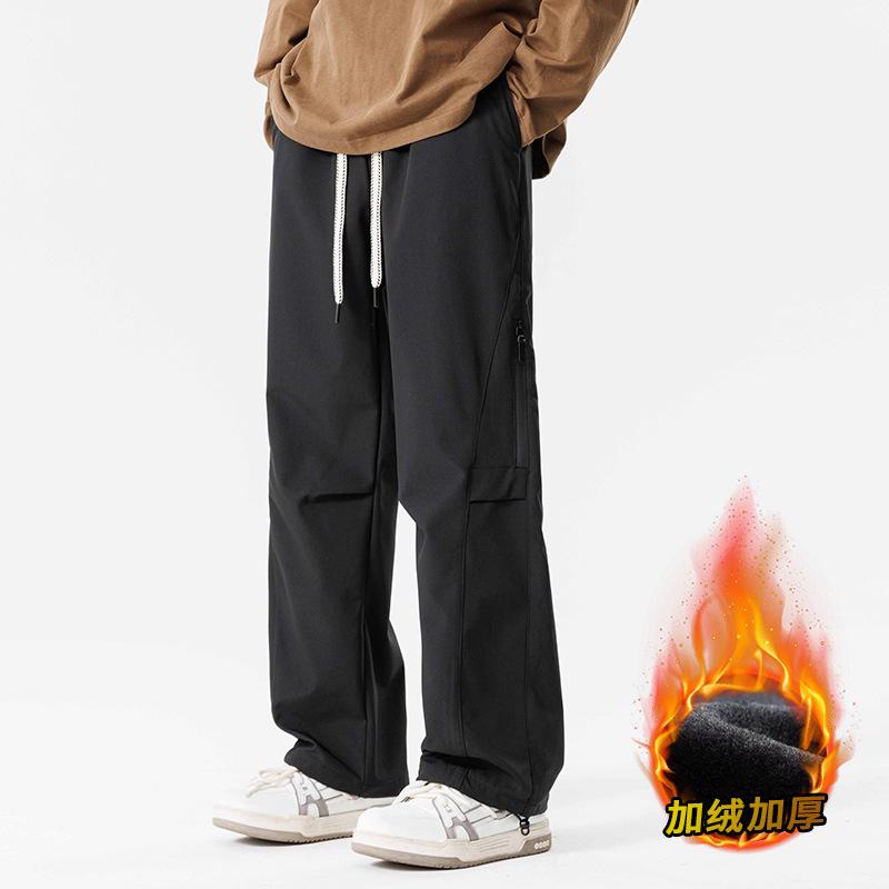 Men's Outdoor Waterproof Charge Pants Men's Autumn and Winter New Velvet Straight Tooling Casual Pants Loose Trousers