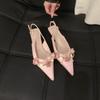 2025 New Spring and Autumn Fashion Flower Sweet Pointed Shallow Mouth Bow Needle Buckle Casual Thin High Heel Women's Shoes