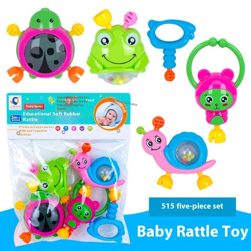 Infant and Toddler Chewable Teether Rattle Set 0-1 Year Old Baby Soft Rubber Hand Grip Ball Bag Rattle