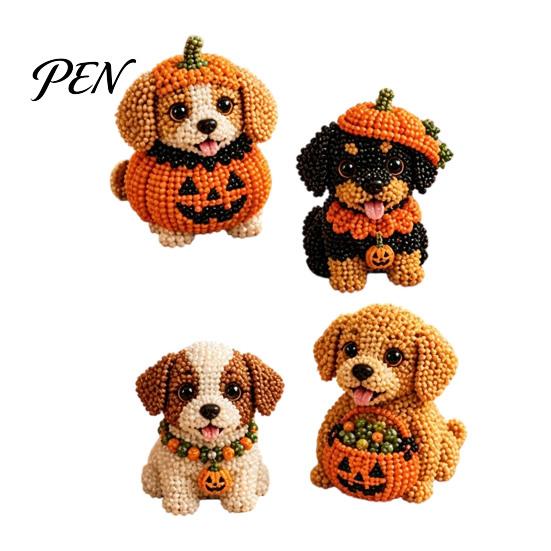 Puppy Bead Art Project Halloween Dog Set, DIY 4 Beaded Figurines, 3D Creative Hobby Sets Craft Kit for Adults Teens, Holiday Decoration Handmade Gift