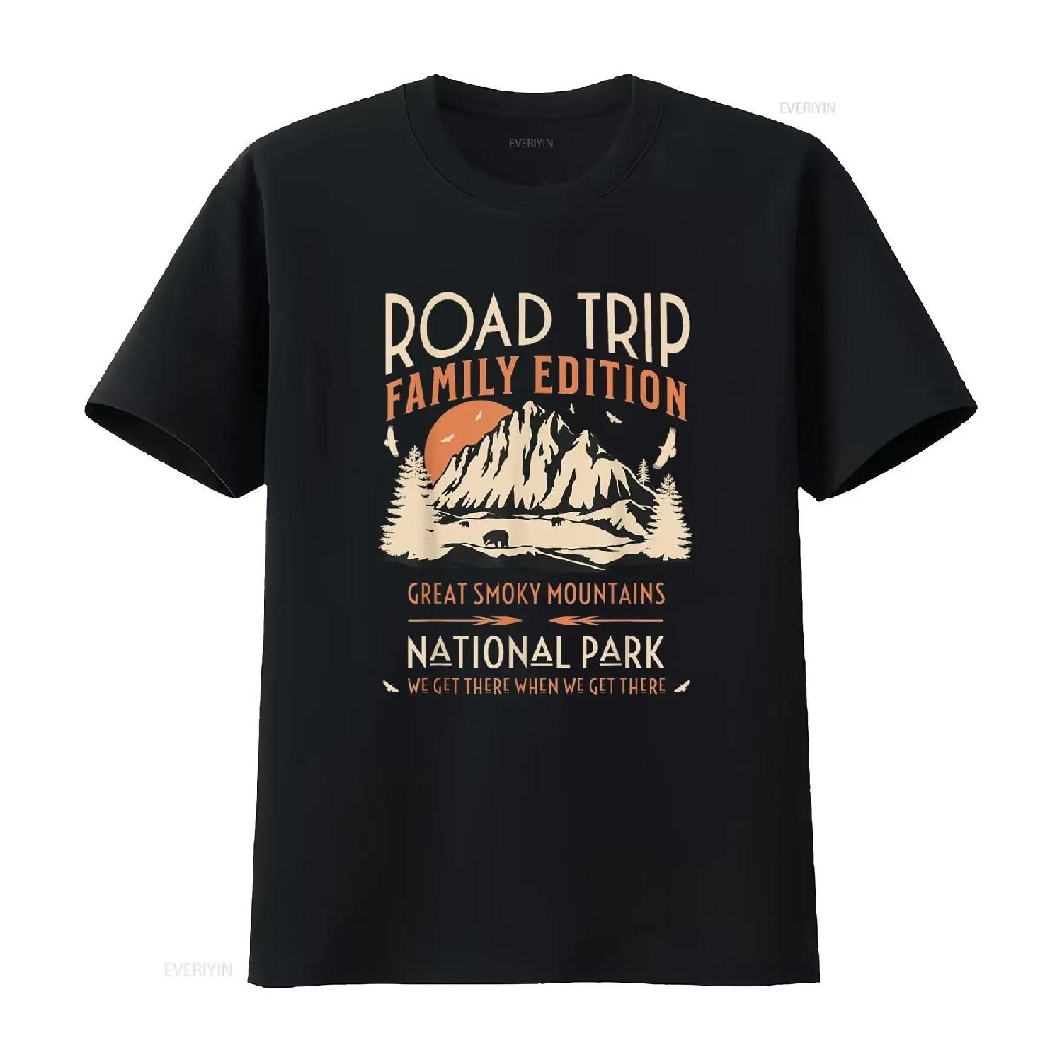 Great Smoky Mountains US National Park Family Road Trip T Shirt vintage Washed fashion Unisex Soft graphic Breathable S чёрный
